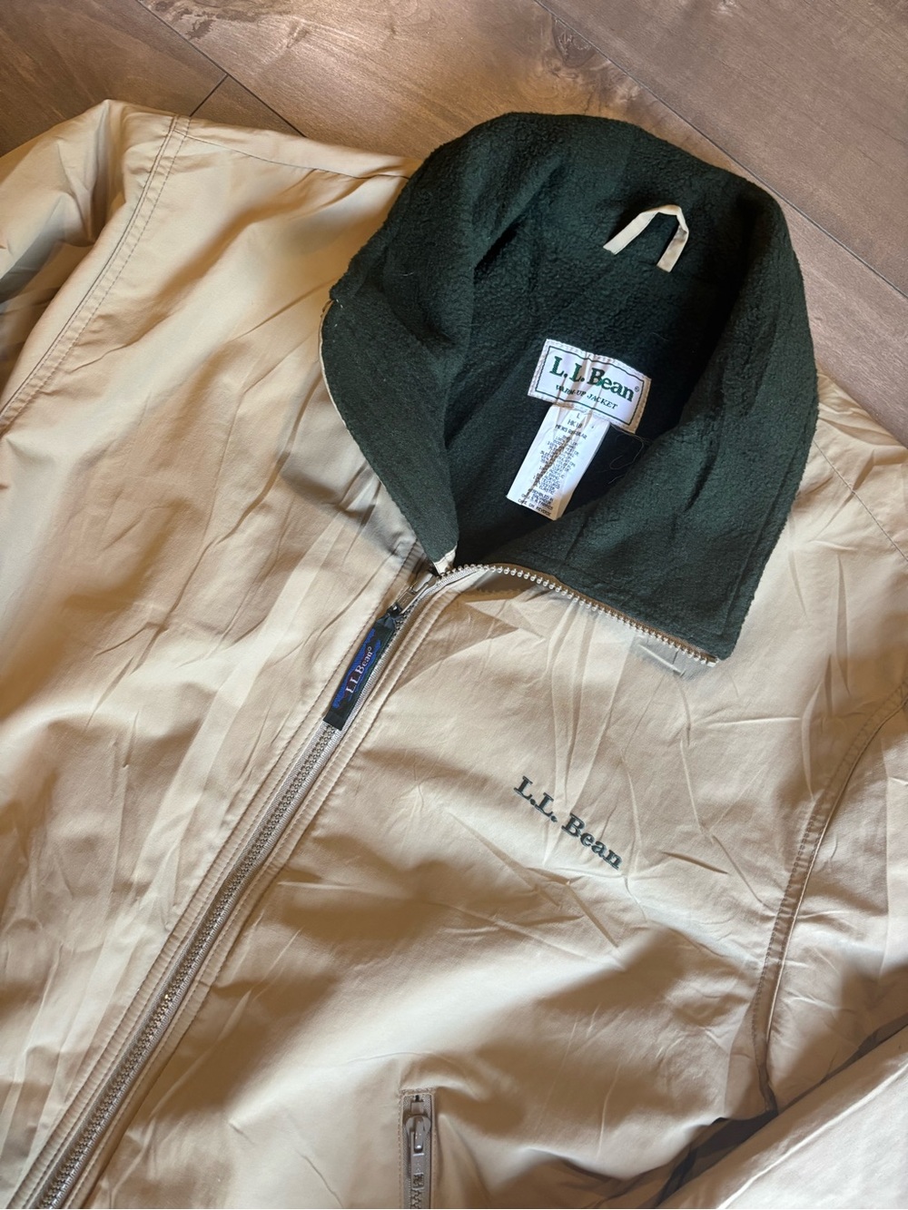 Vintage L.L. Bean Fleece-Lined Warm-Up Bomber Jacket Tan Khaki Green Men's large